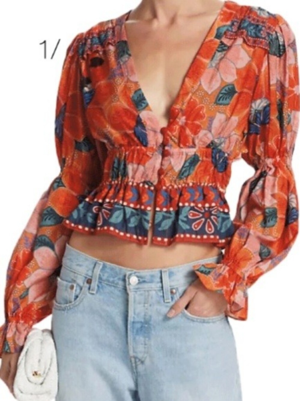 FARM Rio Marias Floral Plunge Neck Peplum Top - Picture 7 of 7